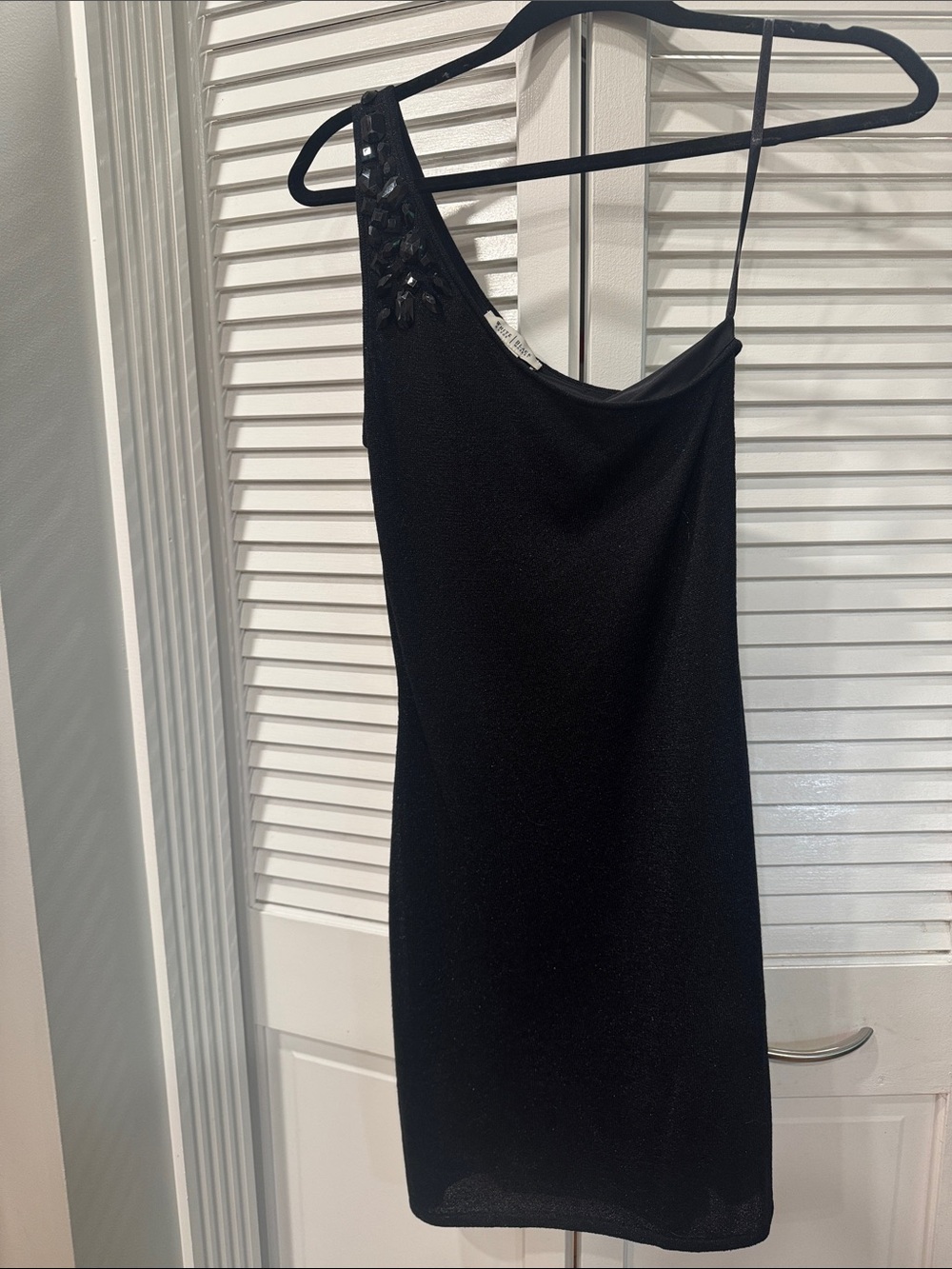 Ladies White House Black Market Black One-Shoulder Cocktail Dress w/Bead Detail